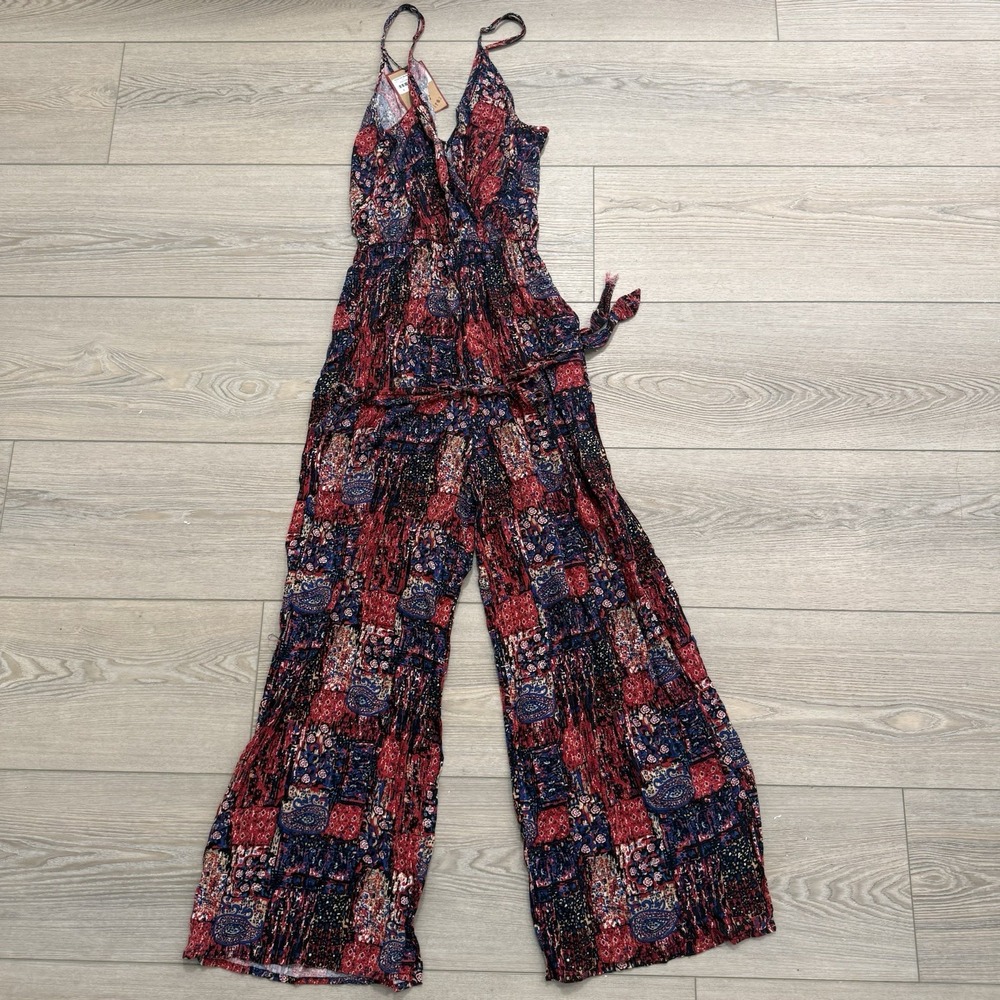 Los Banditos Womens M Boho Paisley Wide Leg Wrap Jumpsuit NWT $78